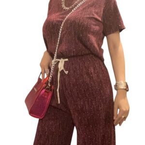 Conjunto 3 Piezas con Brillos – Palazo, Remera y Shorts